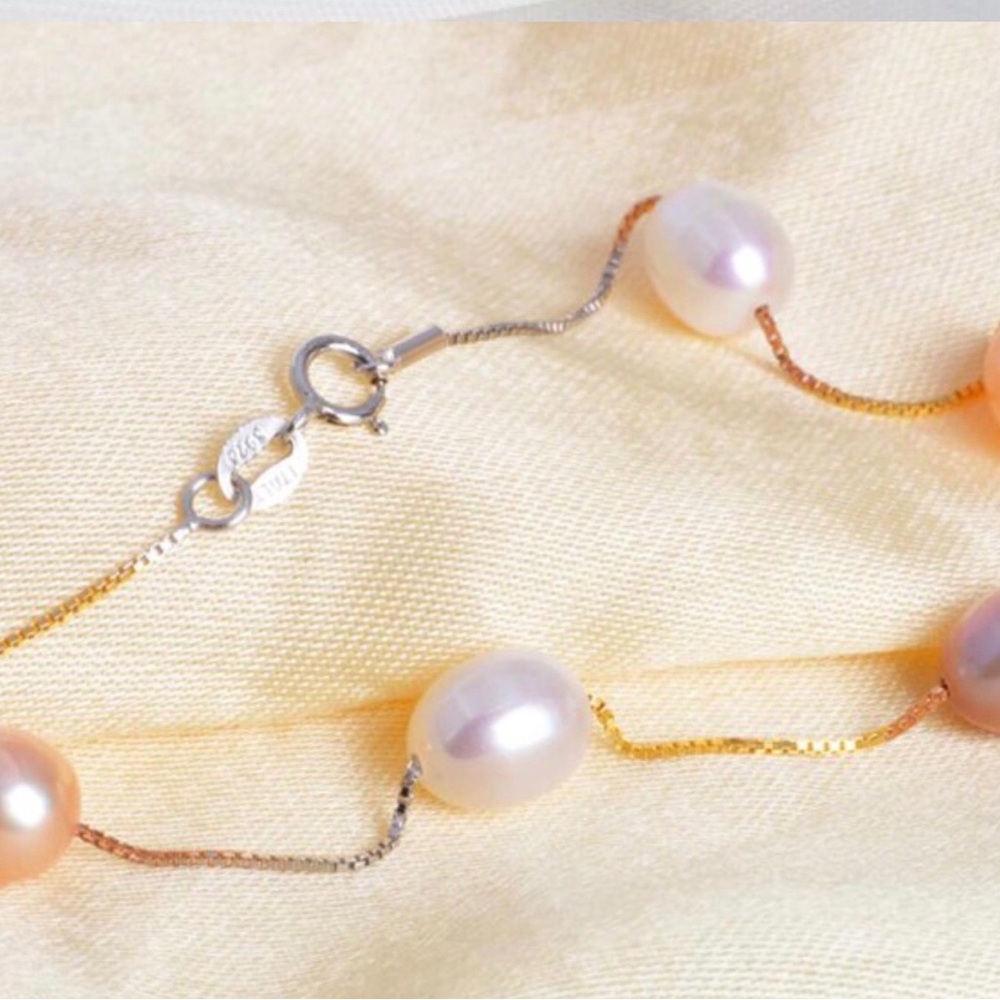 NEW-Sterling Silver&Natural Freshwater Pearl Bracelet.